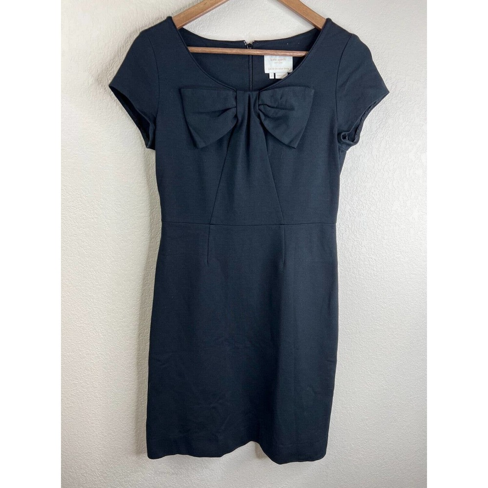 Kate Spade Dress Women 4 Classy Black Bow Sheath Short Sleeve Back Half Zip